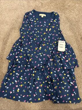 Tucker and Tate by Nordstrom Navy Heart-Print Tiered Long-Sleeve Dress for Girls